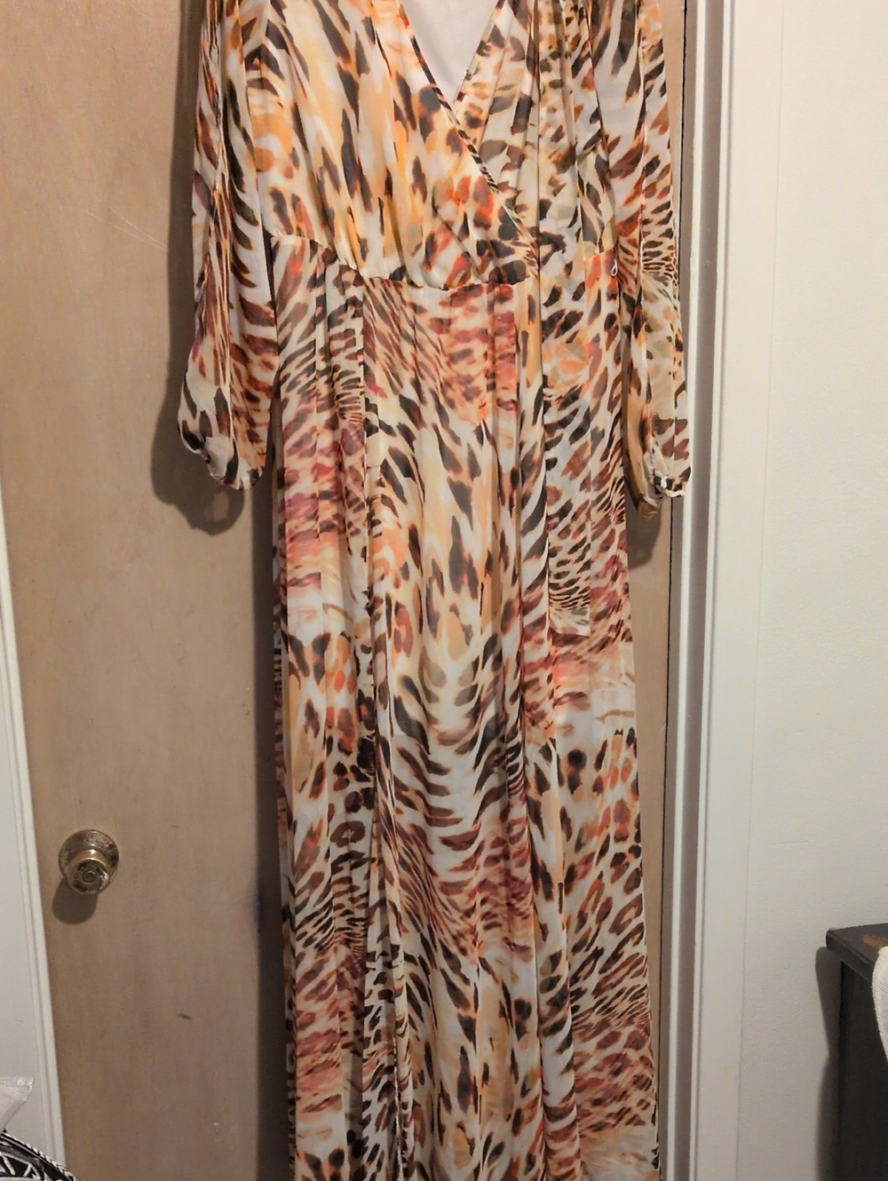 Jennifer Lopez Cream and Orange Animal Print Maxi Dress NWOT